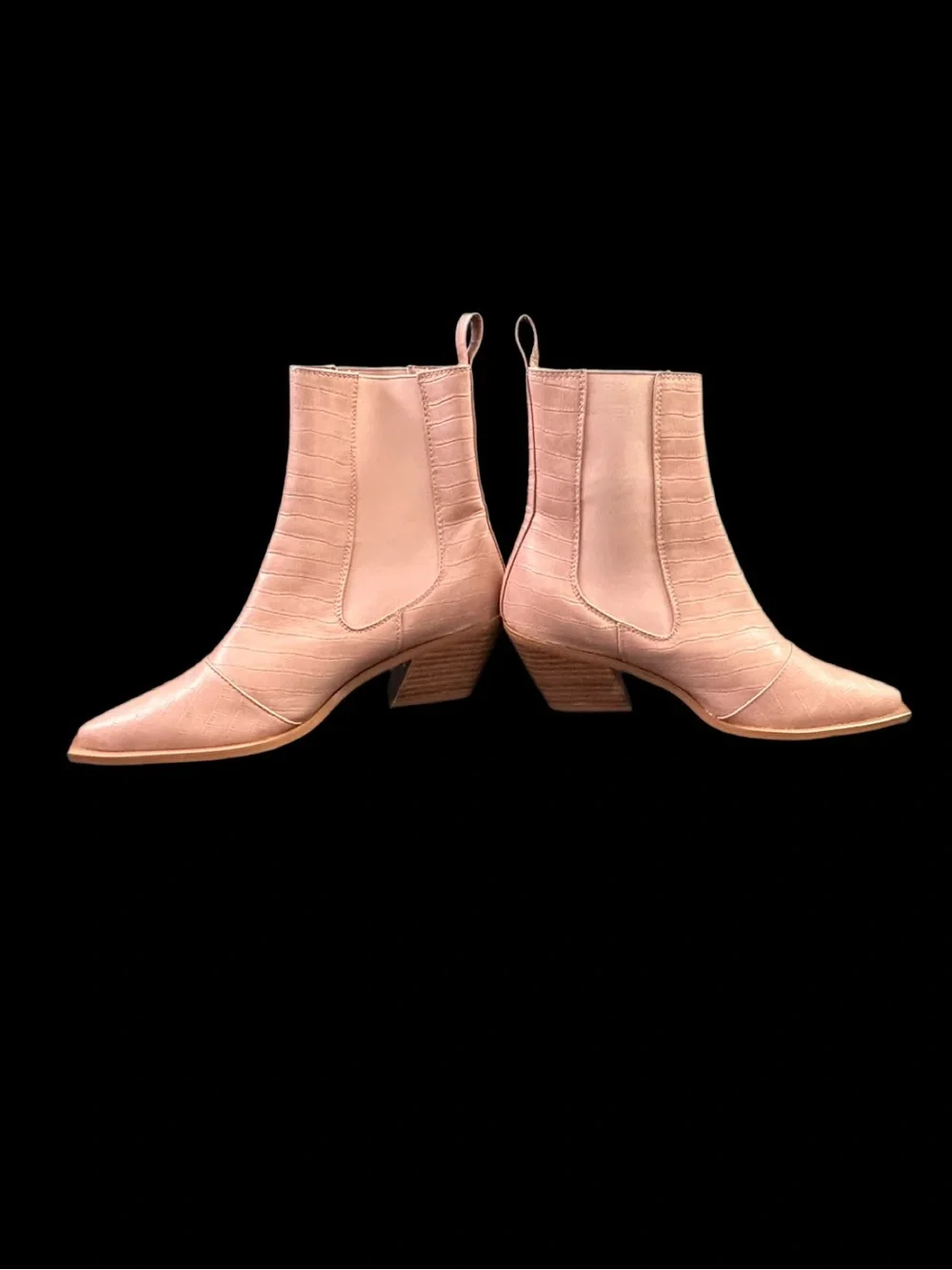 Bilini Croc-Embossed Western Ankle Boots – Size 10 Nude/Blush
